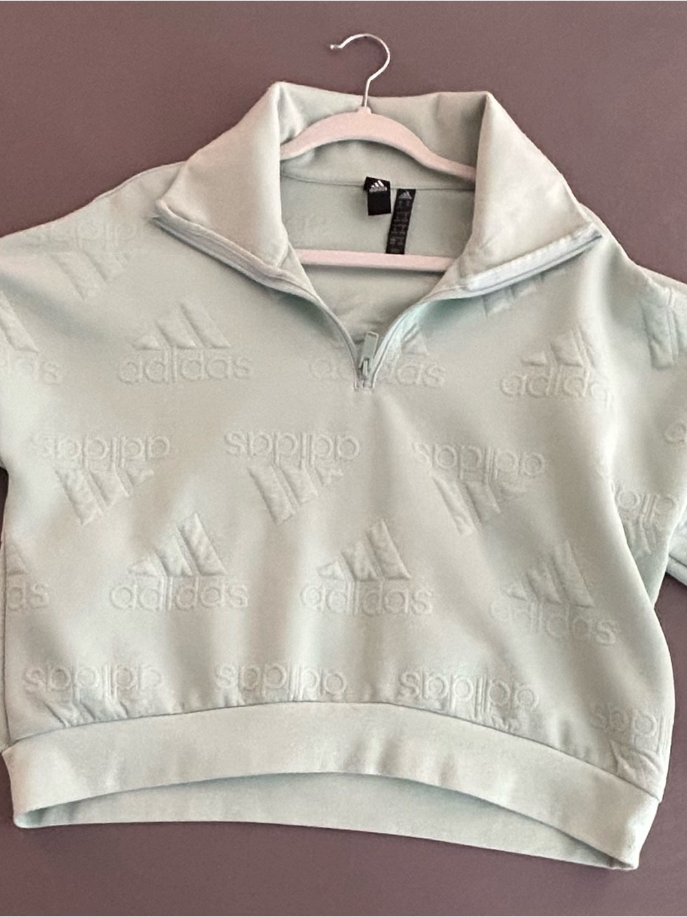 adidas Light Mint Embossed Half-Zip Sweatshirt - Picture 1 of 2